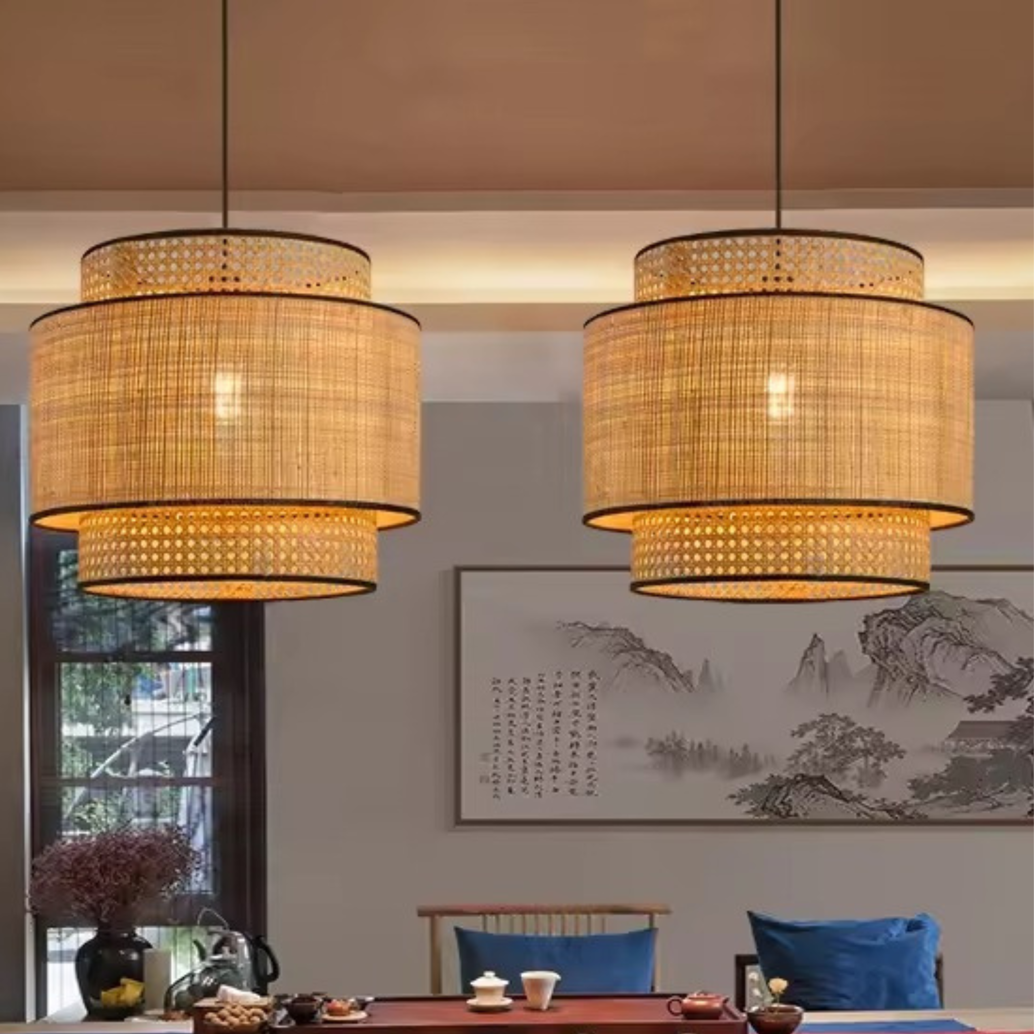 Cane Webbing Lamp | Ceiling Rattan Pendant Lamp LP-58